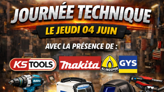 Affiche Journée Technique SR Motorisation avec KS Tools, Makita, Klingspor et GYS
